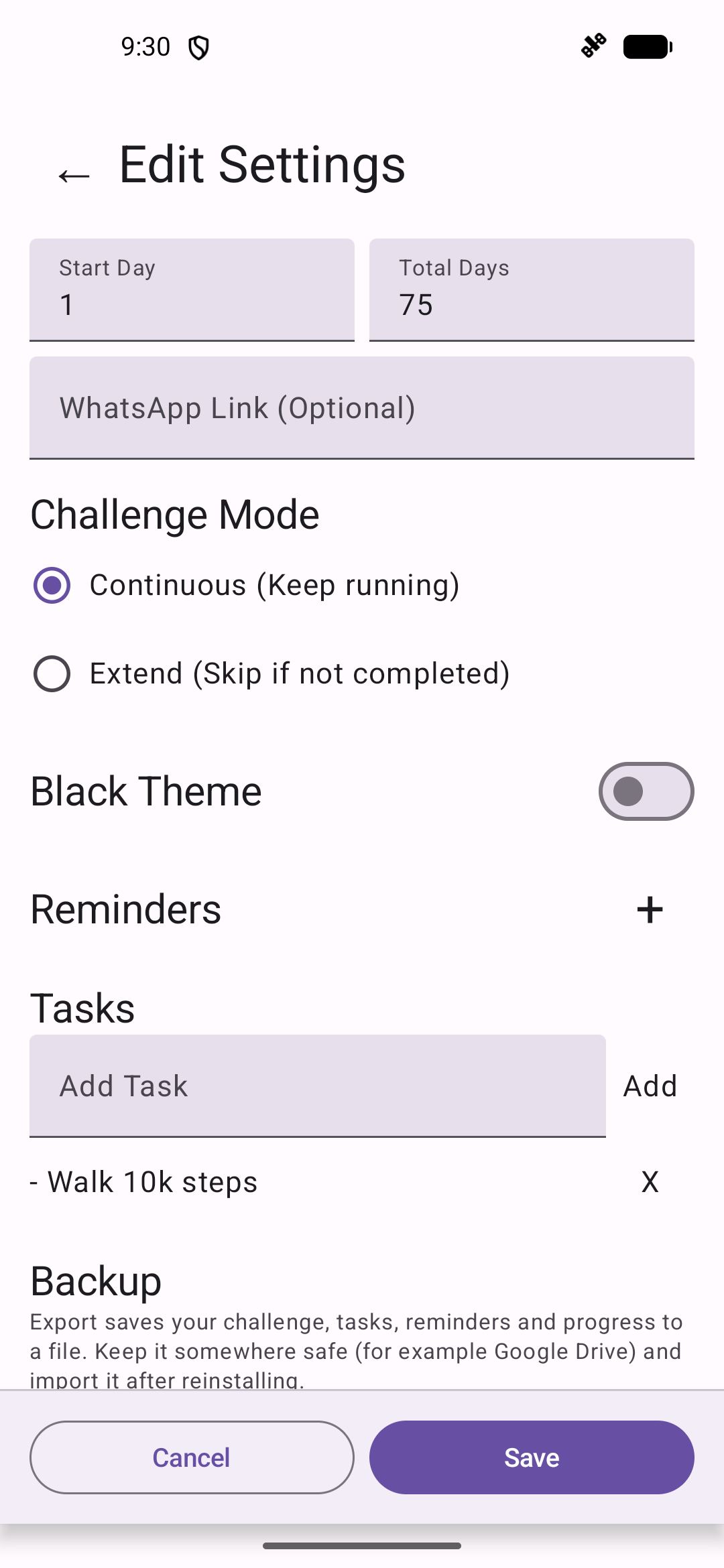 Edit settings for an active challenge